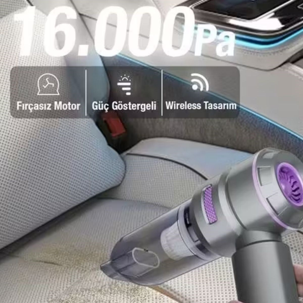 ANKAVERSE® 9 Farklı Uçlu Kablosuz Şarjlı Araç İçi Süpürge – Wireless Destekli, Güçlü Emiş, Taşınabilir Pratik Araç Temizleyici