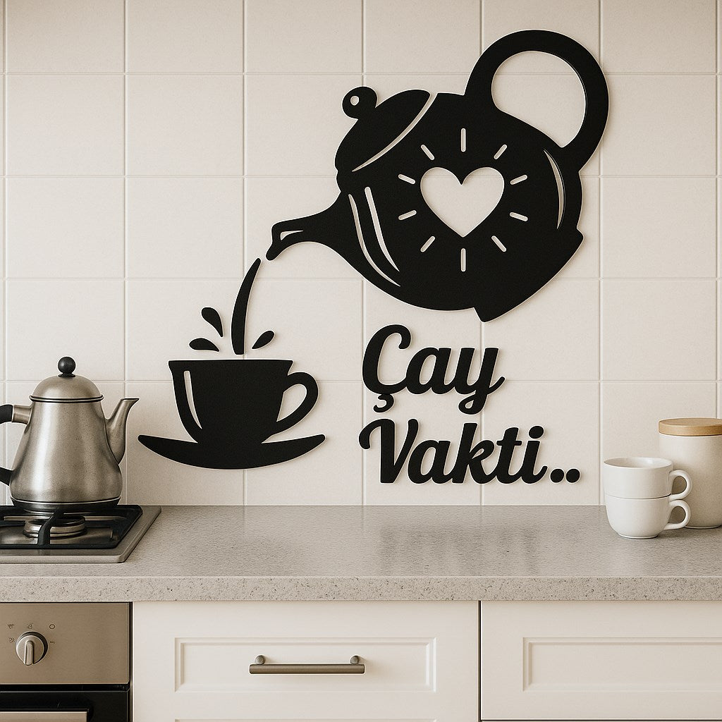 Çay Vakti - Ahşap Mutfak Duvar Dekoru