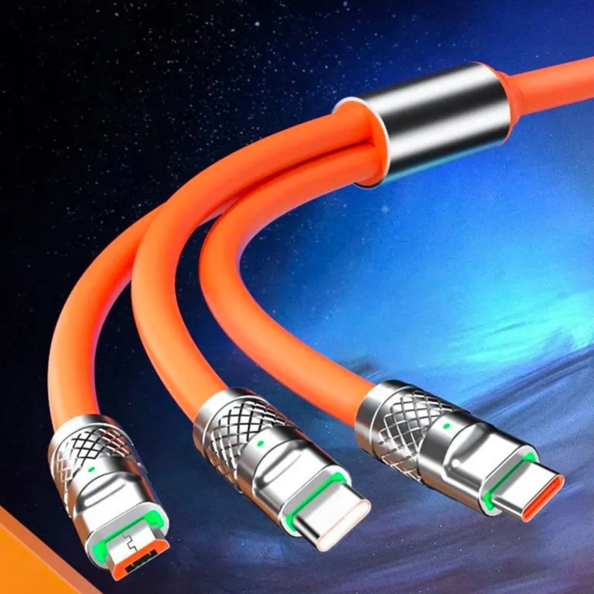 ANKAVERSE® 3 in 1 Type-C + Micro Usb + Lightning Hızlı Şarj Kablosu Silikon Kablo 1 Metre Opp Ambalaj