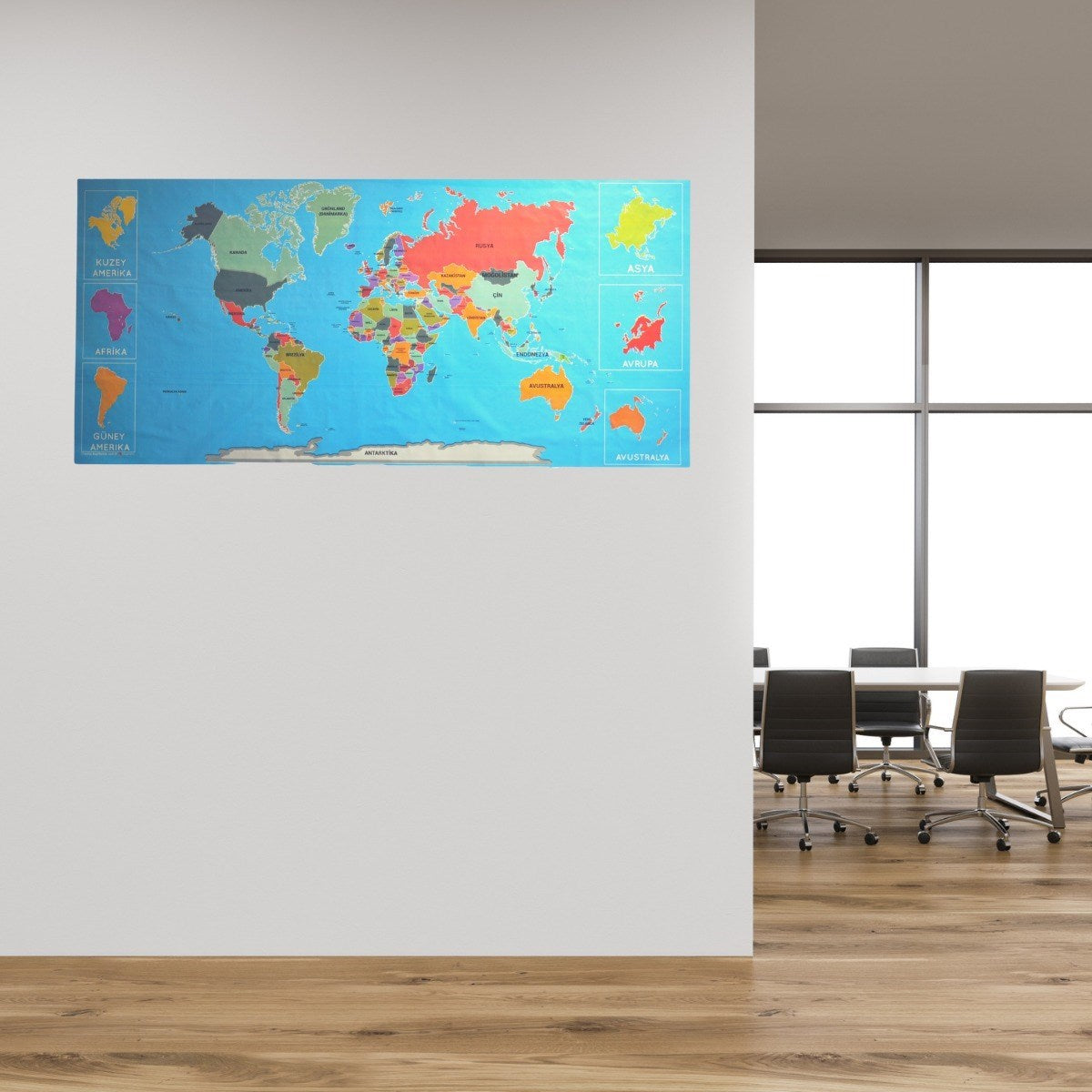 ANKAVERSE® Manyetik Renkli Dünya Haritası Duvar Stickerı - 118x56 cm