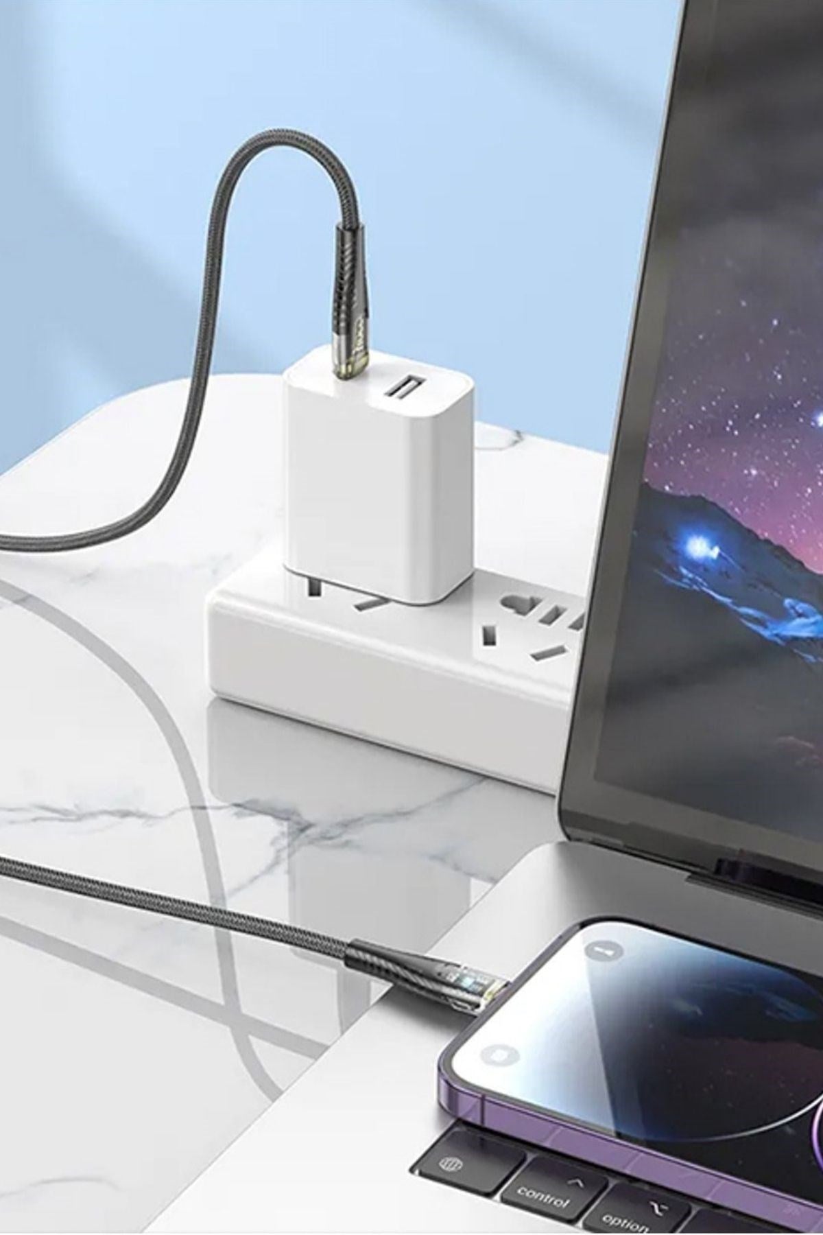 ANKAVERSE® Led Işık Uçlu Sağlam İp Kablolu USB to Lightning Hızlı Şarj Kablosu