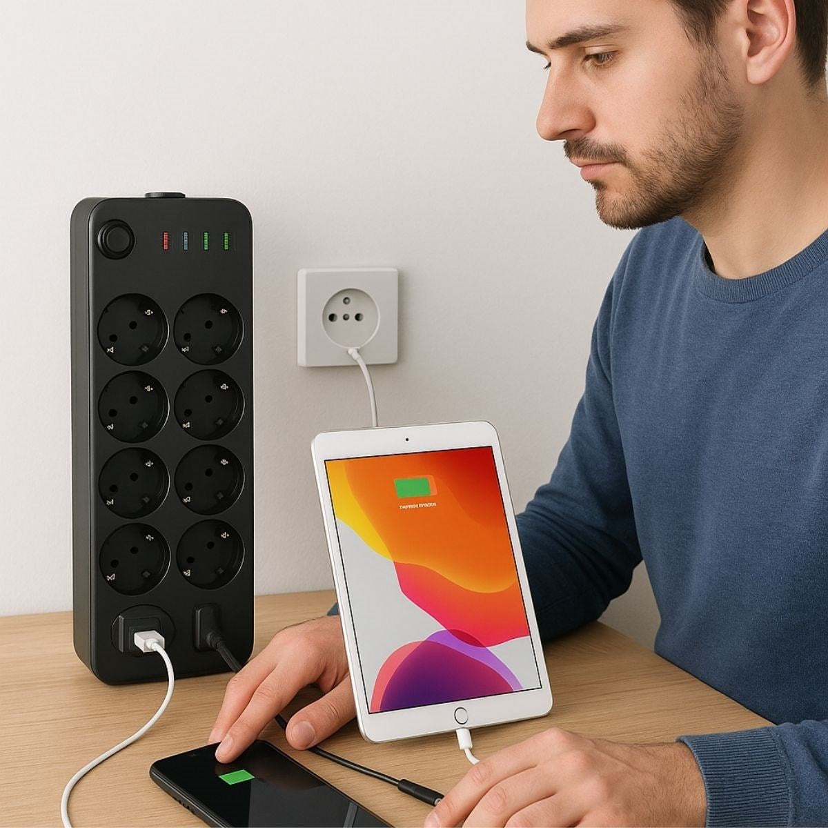 ANKAVERSE® Akım Korumalı Termal Uzatma Kablosu – 10 Priz, 2 USB ve 2 Type-C Girişli, Güçlü Çoklu Priz
