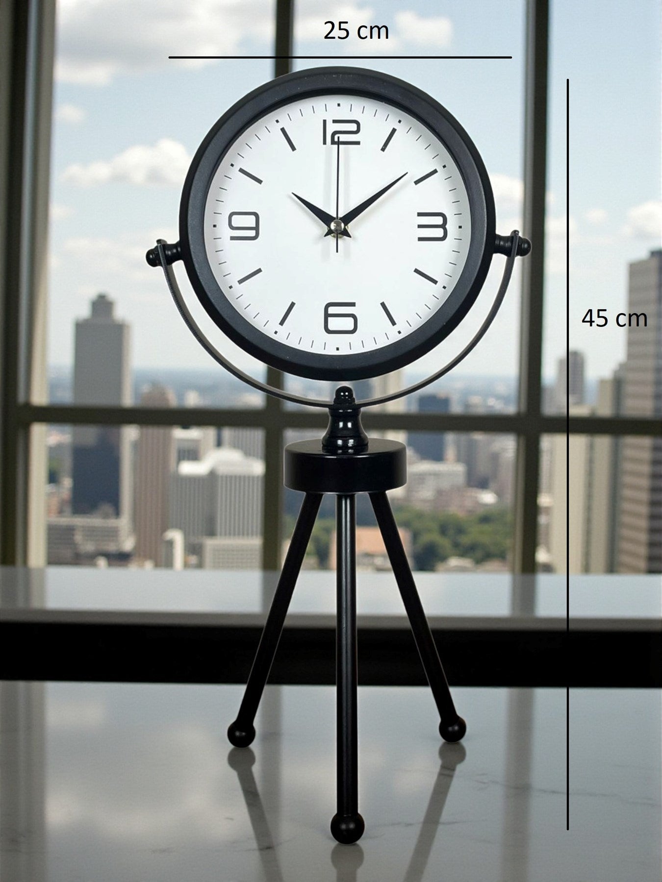 Zentime Black Elegant Metal Üç Ayaklı Masa Saati