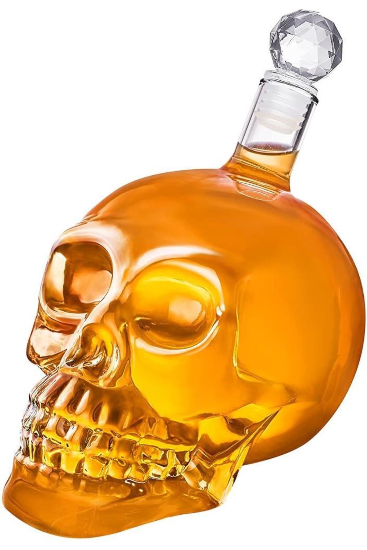 Crystal Head Kuru Kafa Cam Şişe Viski Likör Hediyelik Sürahi (1000 ML)