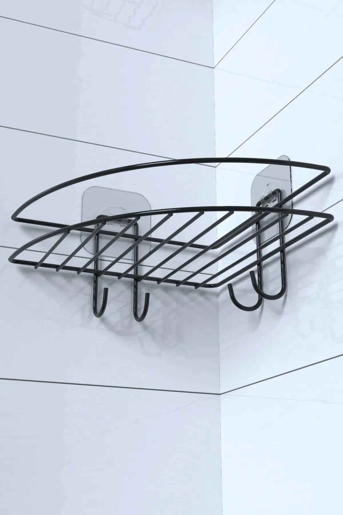 ANKAVERSE® Yapışkanlı Kancalı Köşe Banyo Rafı