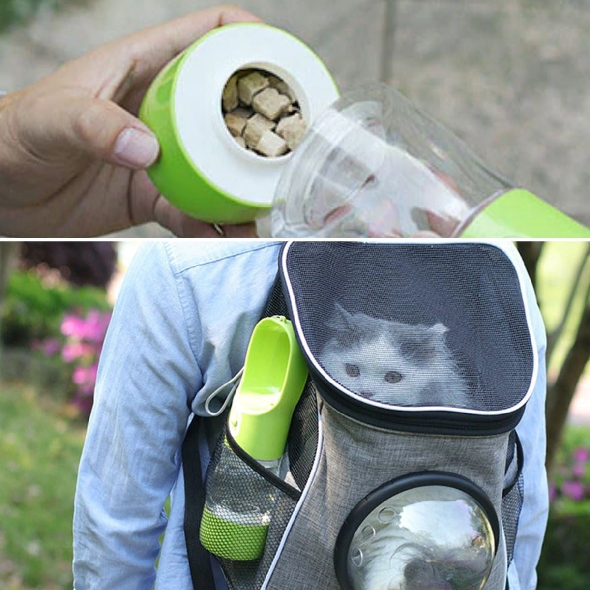 ANKAVERSE® Taşınabilir Kilitli Pet Suluğu ve Mama Kabı - 380ml Sızdırmaz Seyahat Çözümü