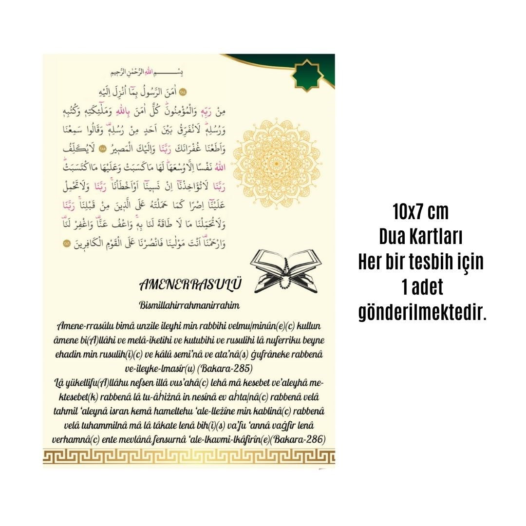 Namaz Tesbihi Vavlı 99'lu Cam İncili Amenerrasulü Dua Kartı İle Fuşya Renk Hediyelik 10 Adet