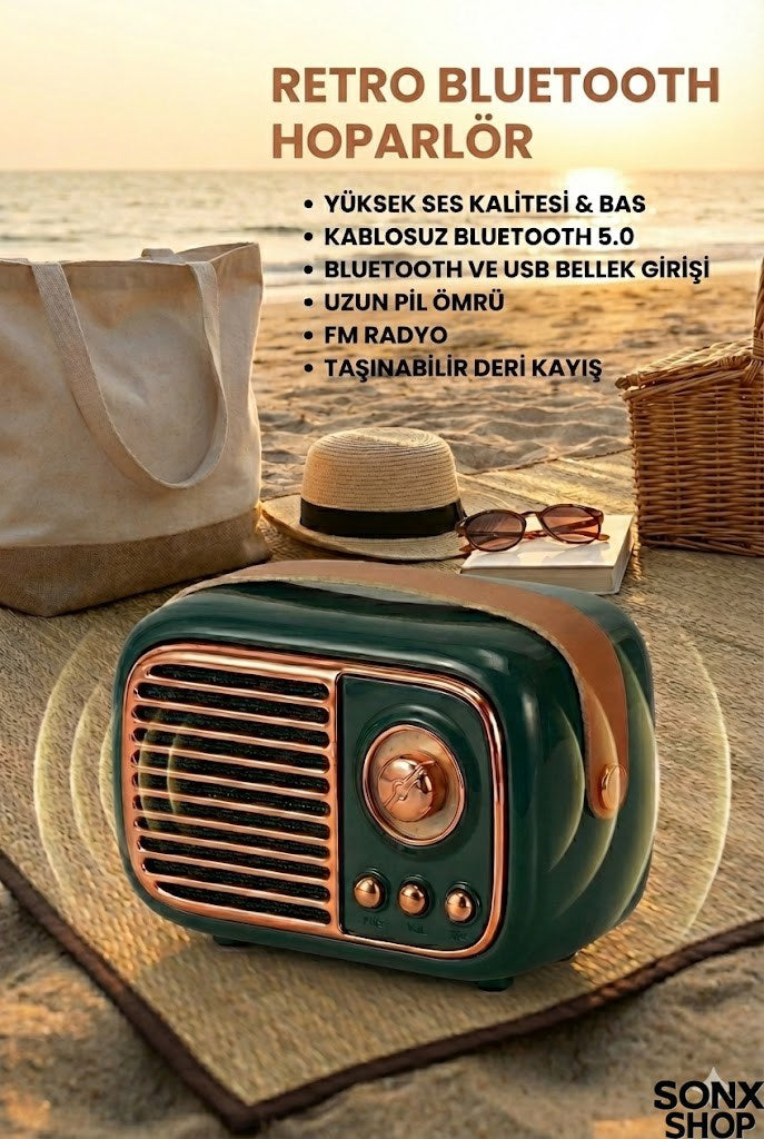 SONX Nostaljik Retro Bluetooth  - FM Radyo, USB ve Bluetooth Kablosuz Hoparlör