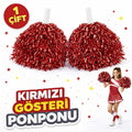 1 Çift ( 2 Adet ) Kırmızı Renk 23 Nisan 19 Mayıs 29 Ekim Okul Gösteri Ponponları Ekstra Dolgun (5286)