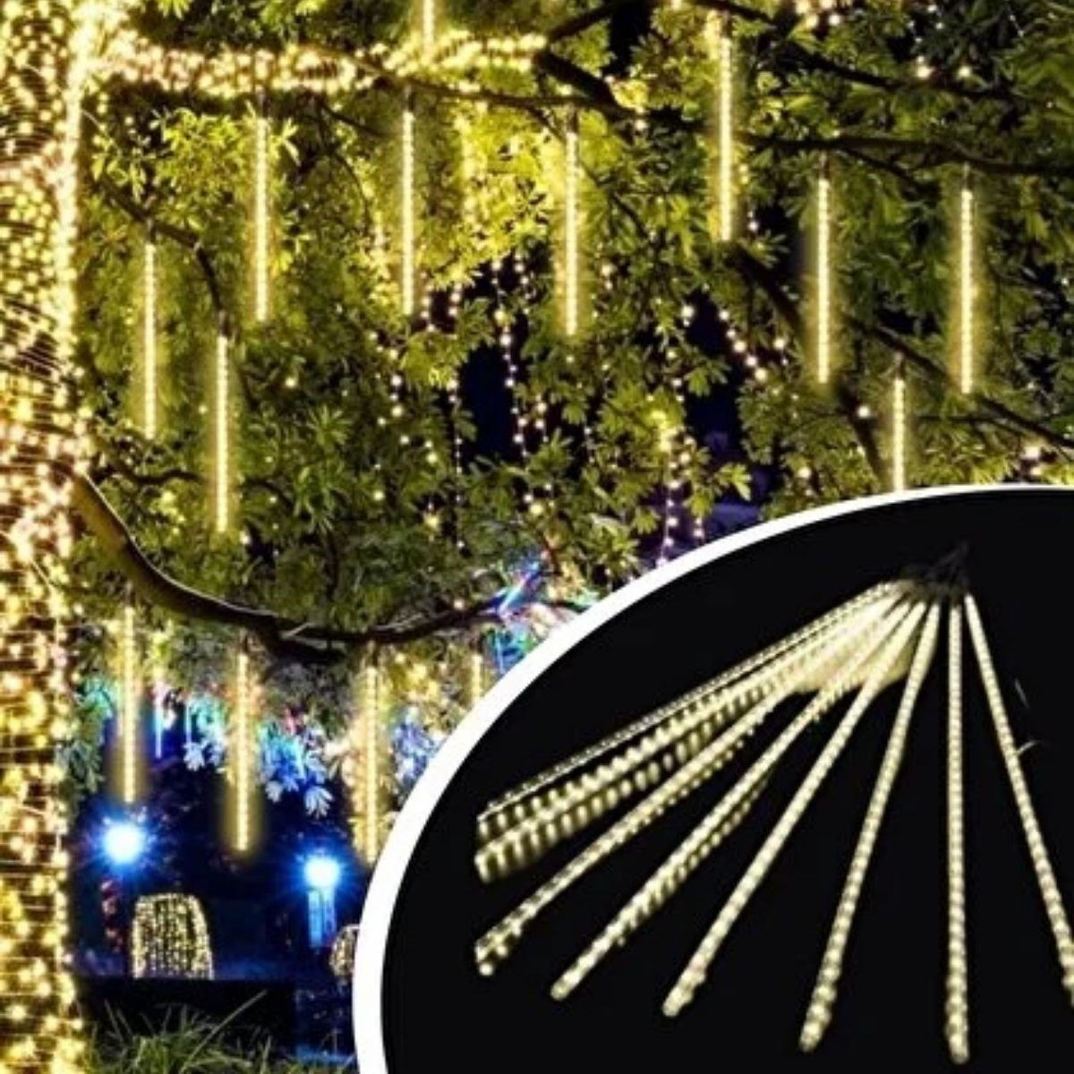 10'lu 45 cm Plastik Meteor LED USB 2M Kablo Sarı Renk Ağaç Işığı – Renk Değiştiren Asmalı Dekoratif Bahçe ve Dış Mekan Aydınlatması (5286)