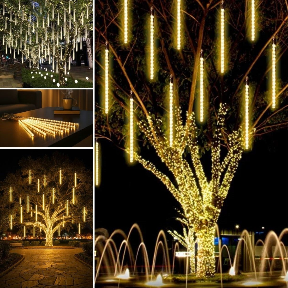 10'lu 45 cm Plastik Meteor LED USB 2M Kablo Sarı Renk Ağaç Işığı – Renk Değiştiren Asmalı Dekoratif Bahçe ve Dış Mekan Aydınlatması (5286)