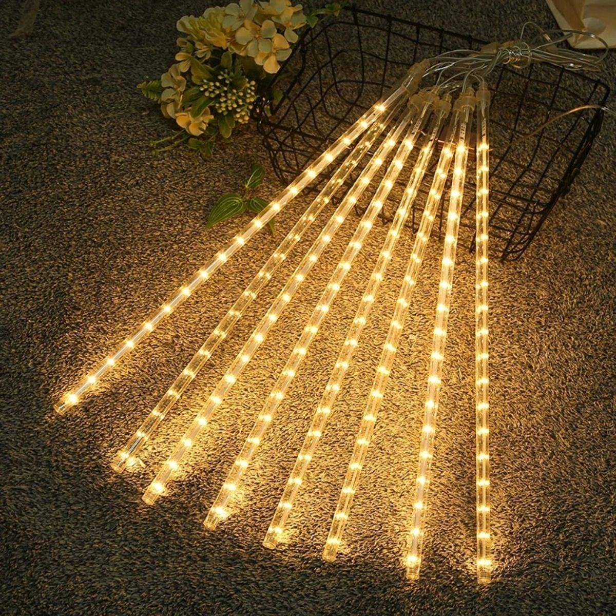 10'lu 45 cm Plastik Meteor LED USB 2M Kablo Sarı Renk Ağaç Işığı – Renk Değiştiren Asmalı Dekoratif Bahçe ve Dış Mekan Aydınlatması (5286)