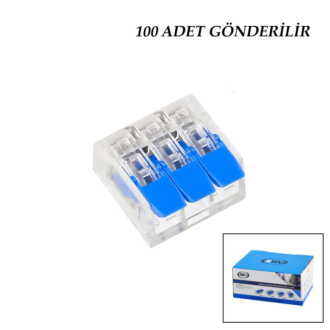 100 ADET 3 LÜ 2X2.5 KABLO GEÇMELİ MANDALLI BUAT KLEMENSİ (5286)