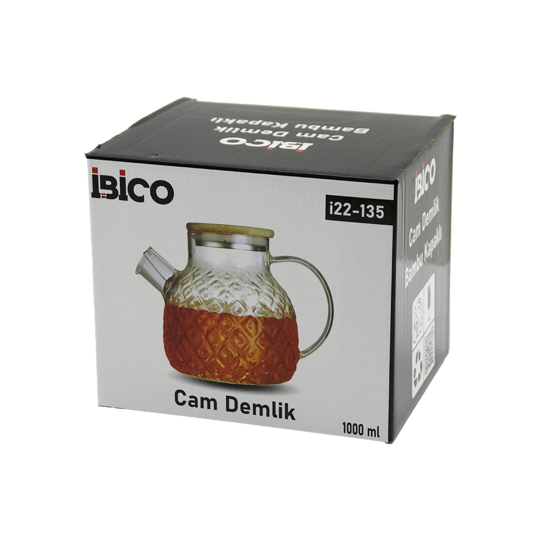 1000ML ABARTMA DESEN CAM DEMLİK   BAMBU DIŞ YÜZEY - METAL İÇ YÜZEY - SİLİKON CONTALI KAPAK (5286)