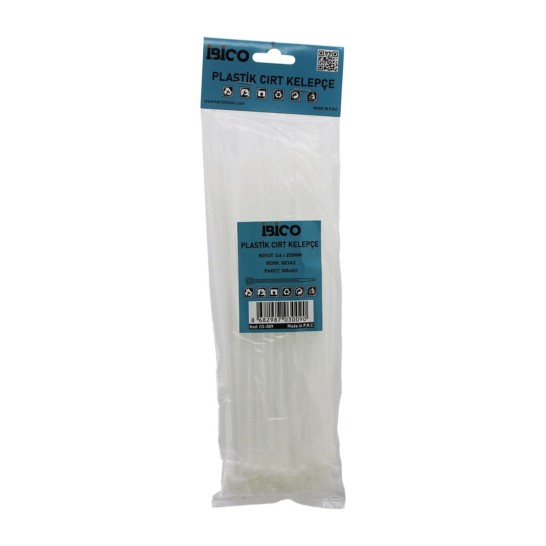100PCS BEYAZ   3.6X250MM  PLASTİK CIRT KELEPÇE (5286)