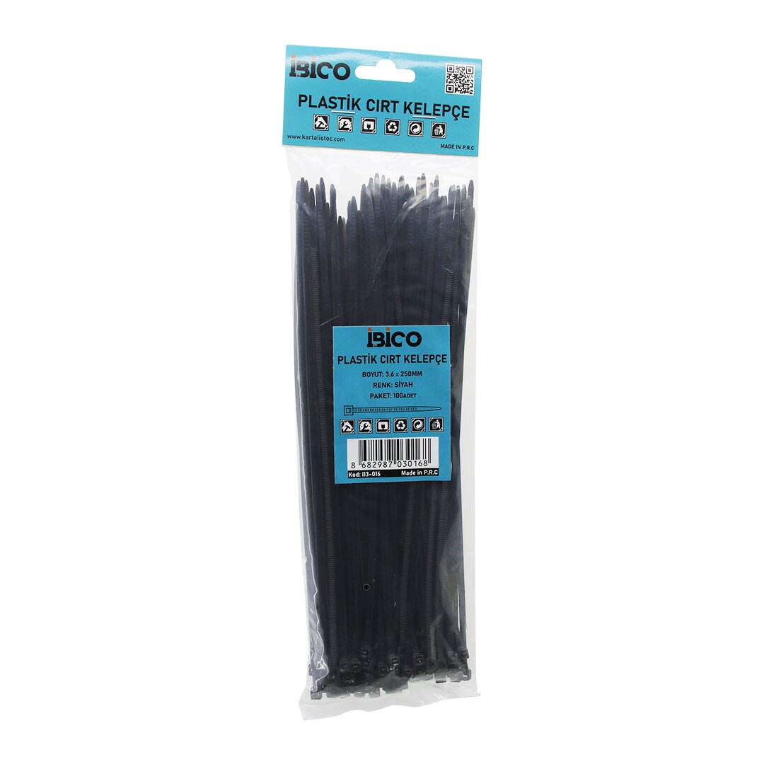 100PCS SİYAH   3.6X250MM  PLASTİK CIRT KELEPÇE (5286)