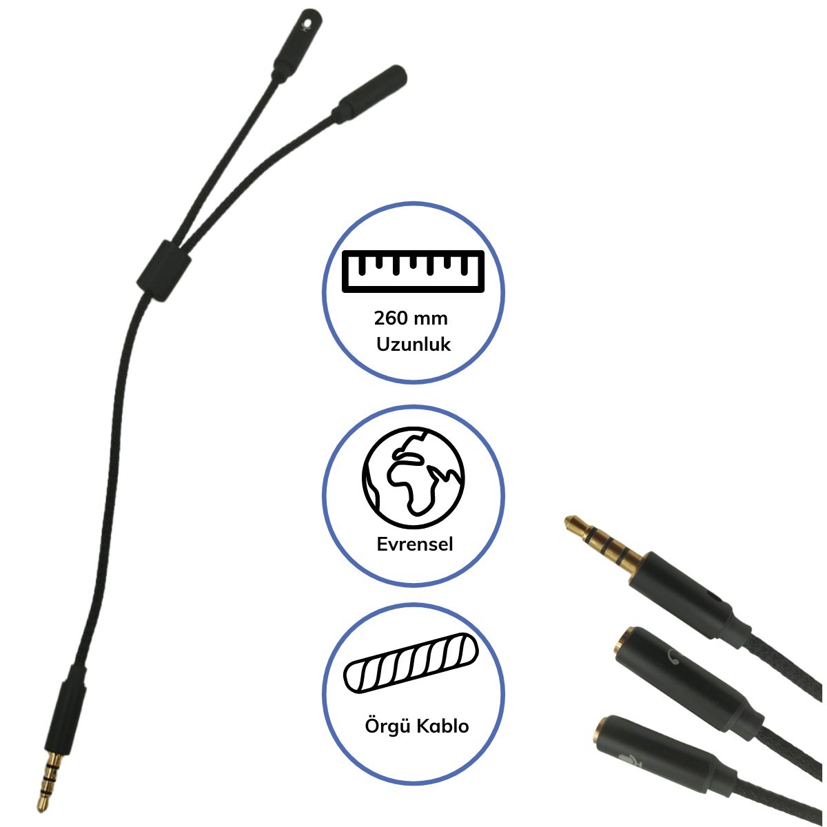 1 Erkek 2 Dişi 3.5 mm Kulaklık ve Mikrofon Ayırıcı Çoklayıcı Aux Kablo (5286)