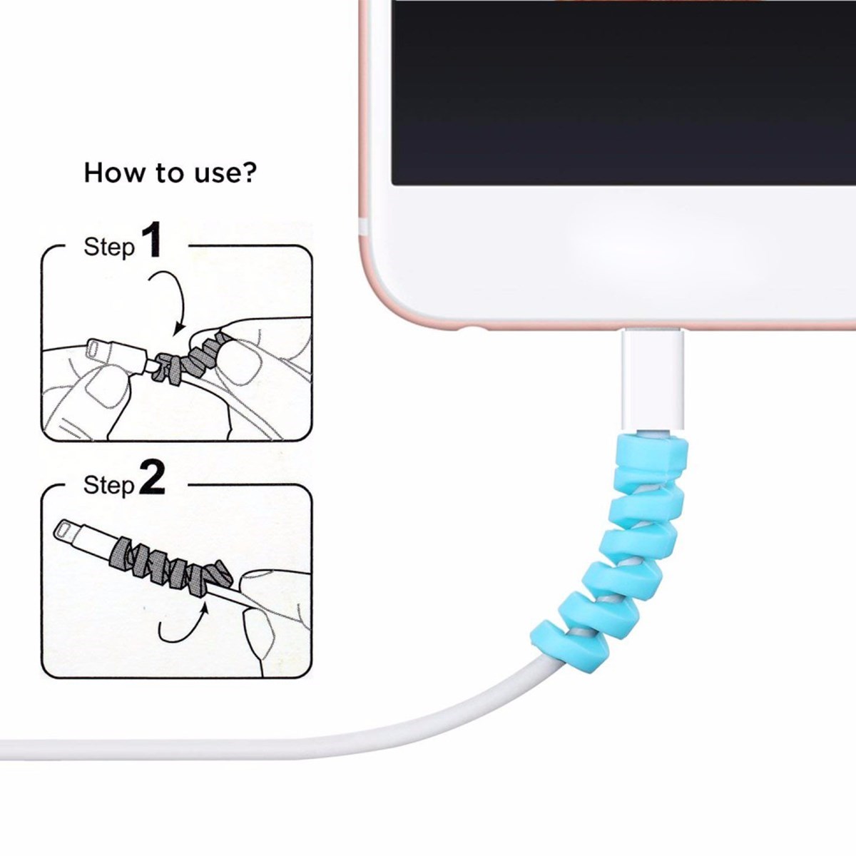 4'lü Apple, Android Şaj Kablosu Koruyucu Silikon Spiral Yay Aparat (5286)