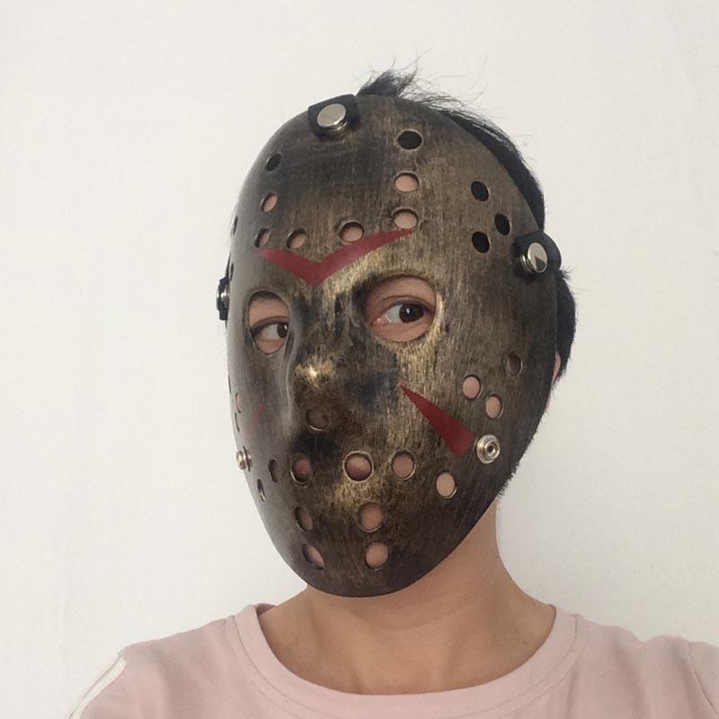 Bakır Renk Kırmızı Çizgili Tam Yüz Hokey Jason Maskesi Hannibal Maskesi (5286)