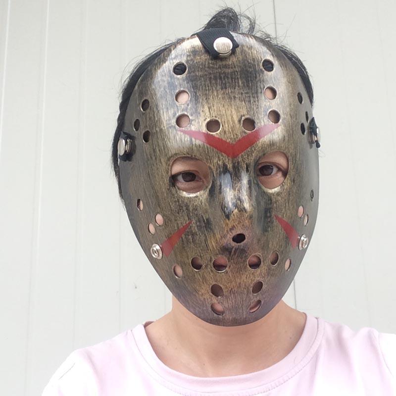 Bakır Renk Kırmızı Çizgili Tam Yüz Hokey Jason Maskesi Hannibal Maskesi (5286)