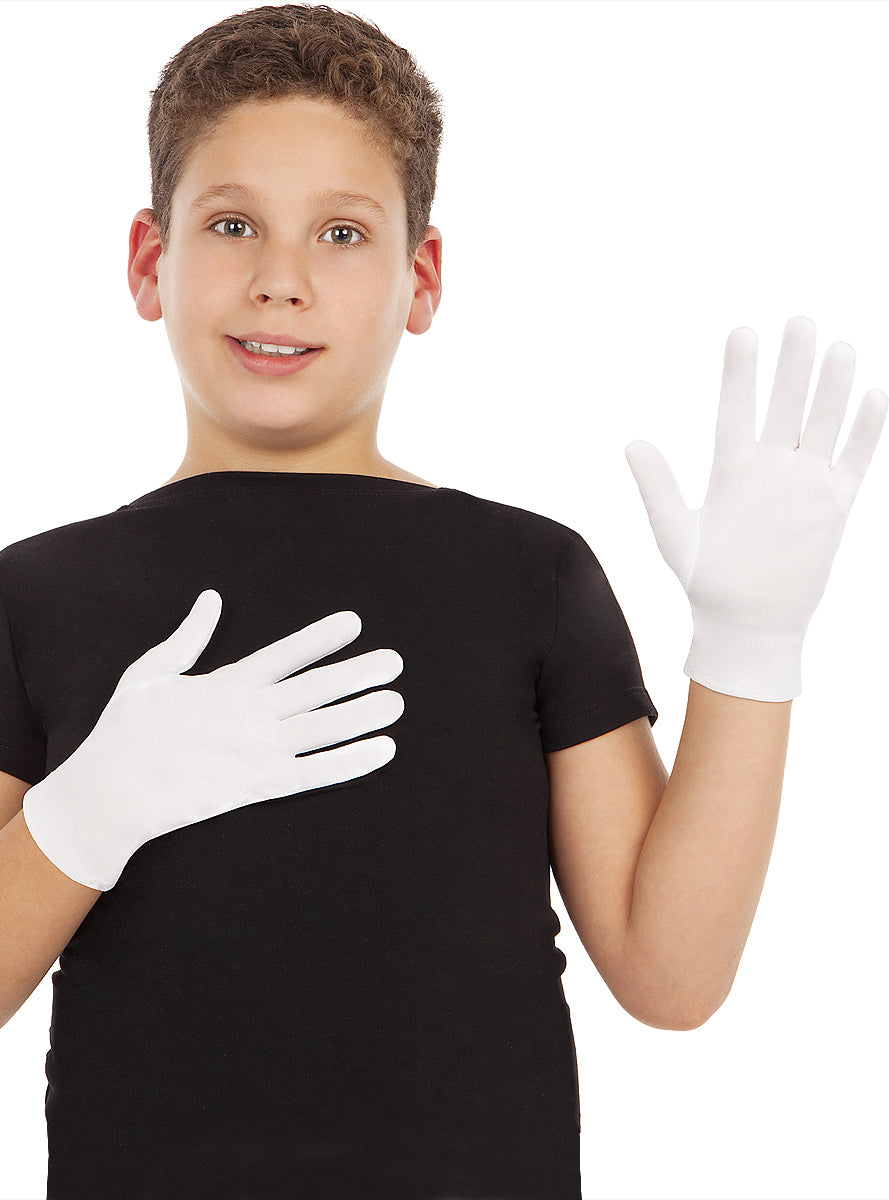 Beyaz Renk Çocuk Boy Likralı Pandomim Eldiveni (5286)