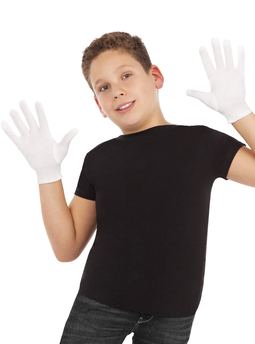 Beyaz Renk Çocuk Boy Likralı Pandomim Eldiveni (5286)
