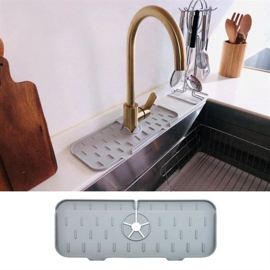 Lavabo İçin Silikon Esnek Mat Musluk Sapı Damlama Tutucu Raf Mutfak Tezgahı Sıçrama Koruma (5286)