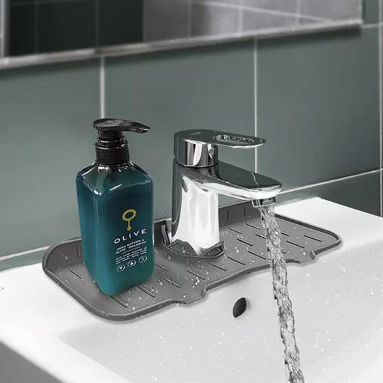Lavabo İçin Silikon Esnek Mat Musluk Sapı Damlama Tutucu Raf Mutfak Tezgahı Sıçrama Koruma (5286)
