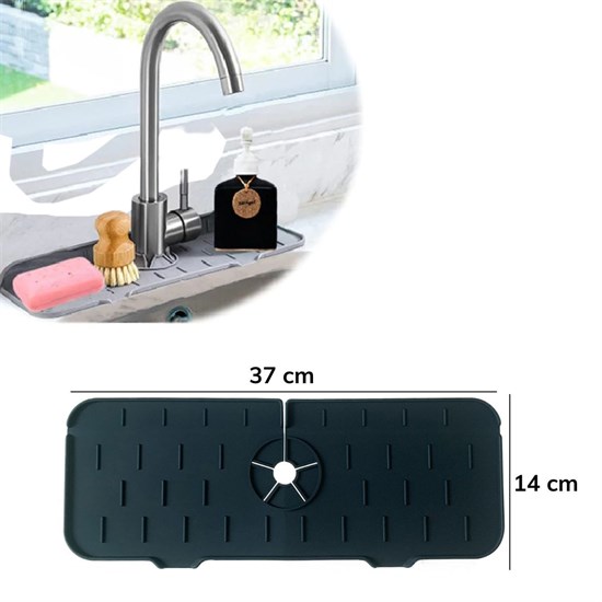 Lavabo İçin Silikon Esnek Mat Musluk Sapı Damlama Tutucu Raf Mutfak Tezgahı Sıçrama Koruma (5286)