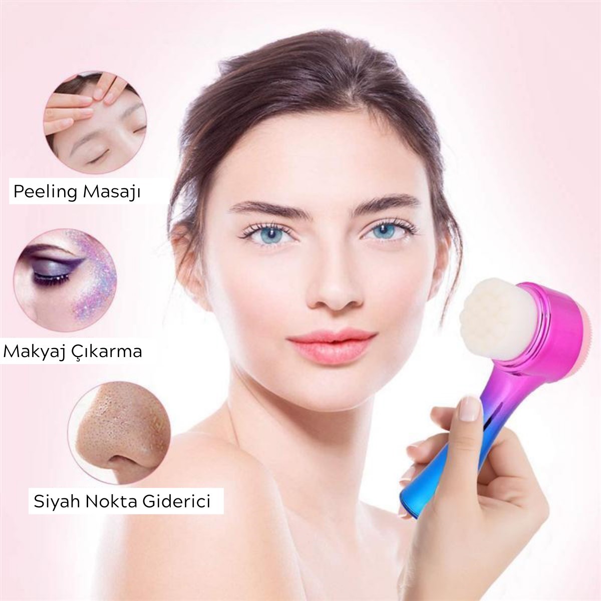Çift İşlevli Renkli Cilt Yüz Temizleme Fırçası Peeling Masaj Etkili Gözenek Temizleyici Alet (5286)