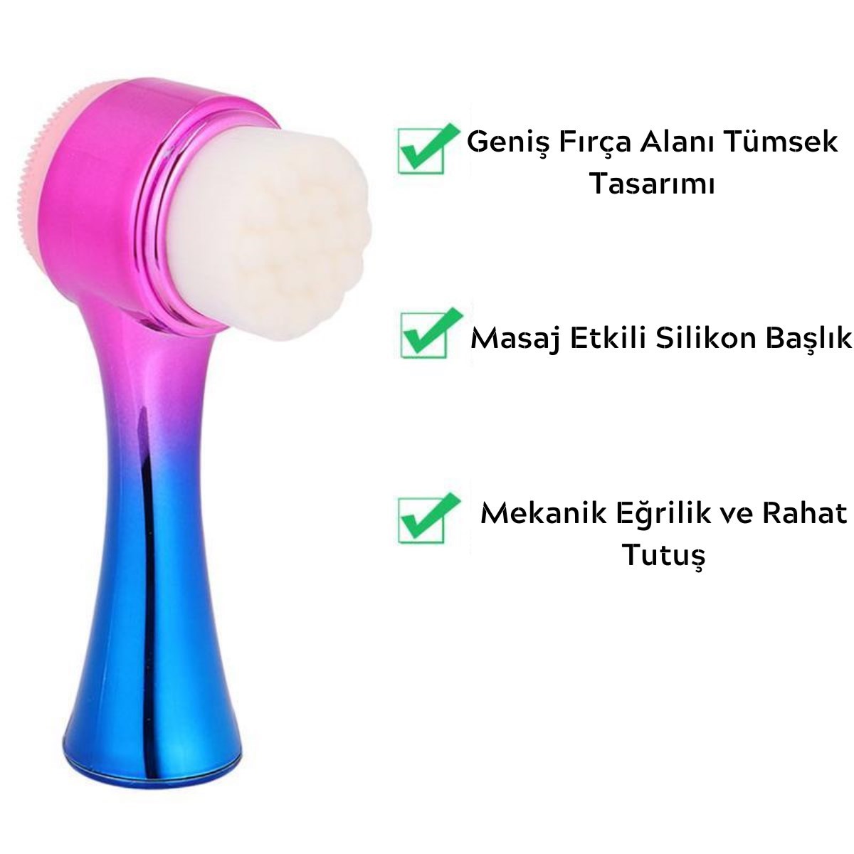 Çift İşlevli Renkli Cilt Yüz Temizleme Fırçası Peeling Masaj Etkili Gözenek Temizleyici Alet (5286)