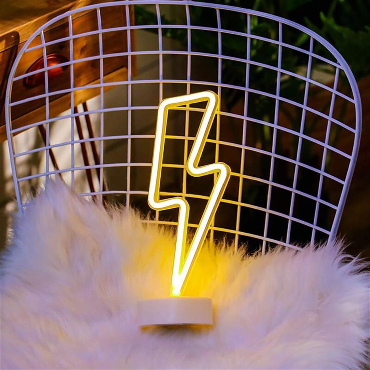 Dekoratif Şimşek Şeklinde Pilli Neon Led Lamba Süs Masa Lambası (5286)