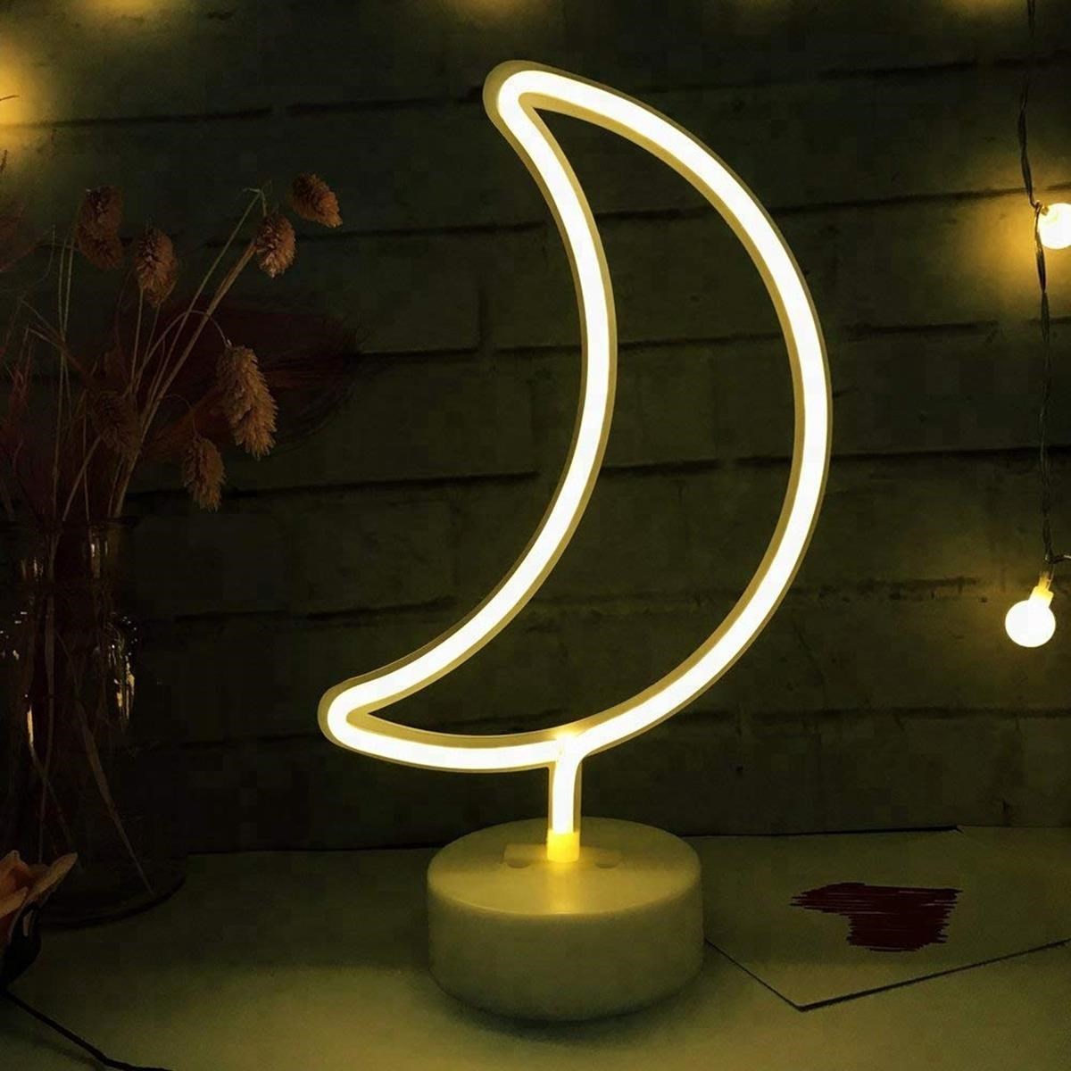 Dekoratif Pilli Ay Tasarımlı 3D Neon Led Masa Ve Gece Lambası (5286)