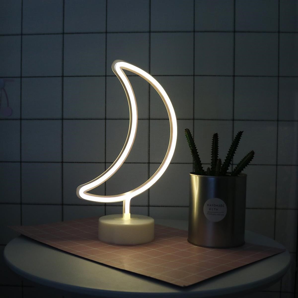 Dekoratif Pilli Ay Tasarımlı 3D Neon Led Masa Ve Gece Lambası (5286)