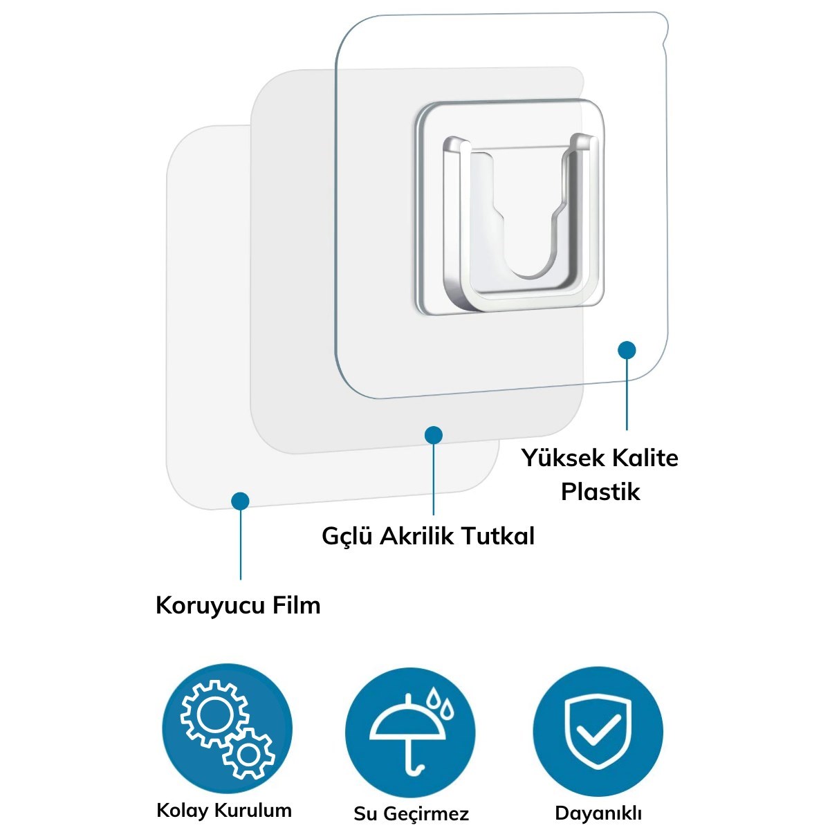 Eşya Sabitleme Askısı 10 Çift Şeffaf Çift Taraflı Yapışkanlı Geçmeli Klips (5286)