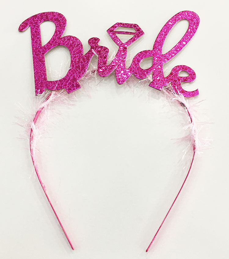 Fuşya Renk Bekarlığa Veda İtalik Yazı Alyanslı Bride Taç (5286)