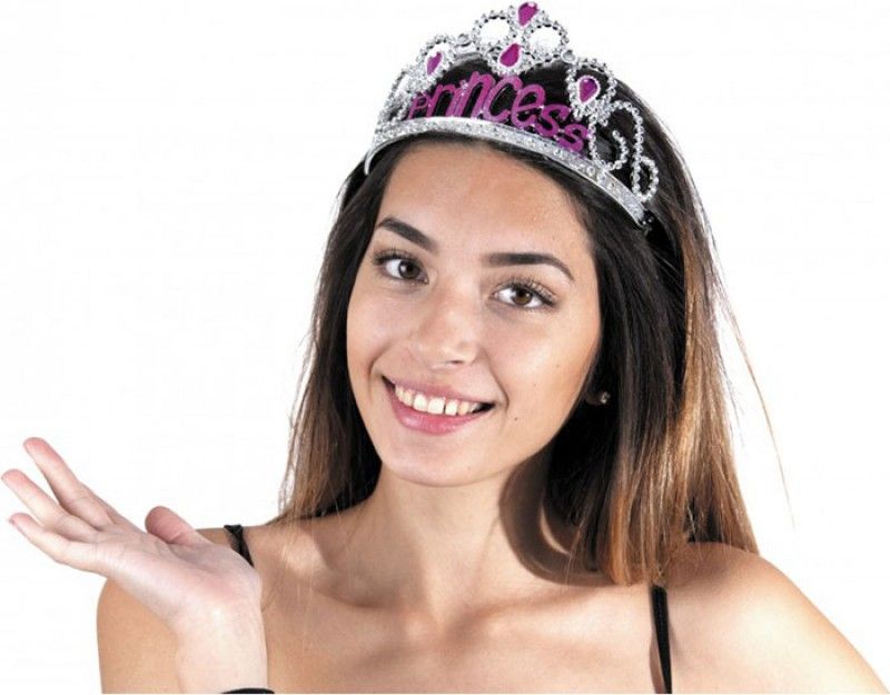 Gümüş Renk Prenses Yazılı Parti Tacı 60 cm (5286)