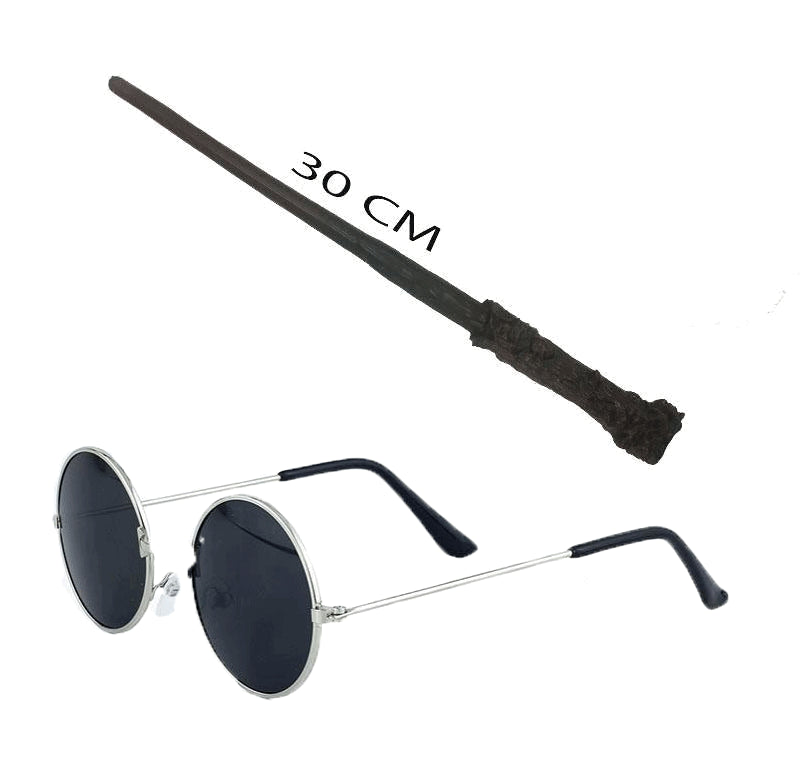 Harry Potter Asası 30 cm ve Siyah Metal Çerçeveli Harry Potter Gözlüğü Seti (5286)