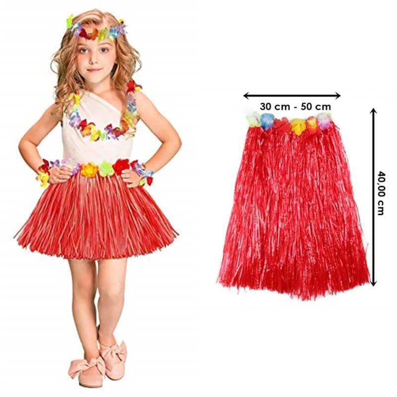 Hawaii Hula Eteği Kırmızı Renk 40 cm (5286)