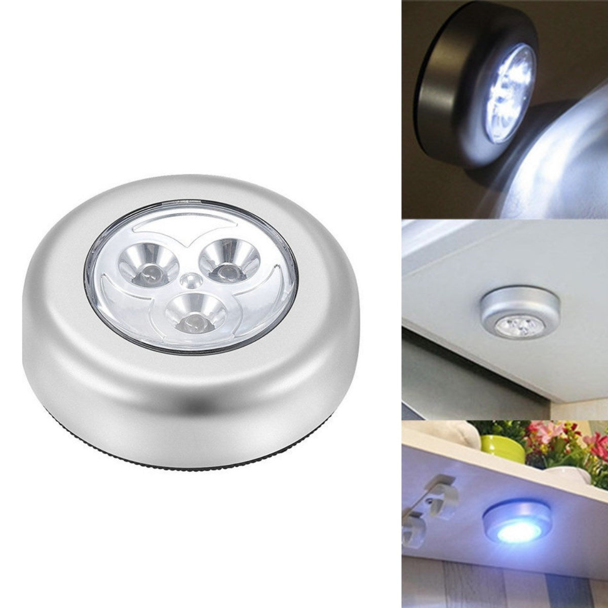 Kablosuz Spot Pilli Dokunmatik Led Lamba 3 Ledli Dolap Lambası (5286)