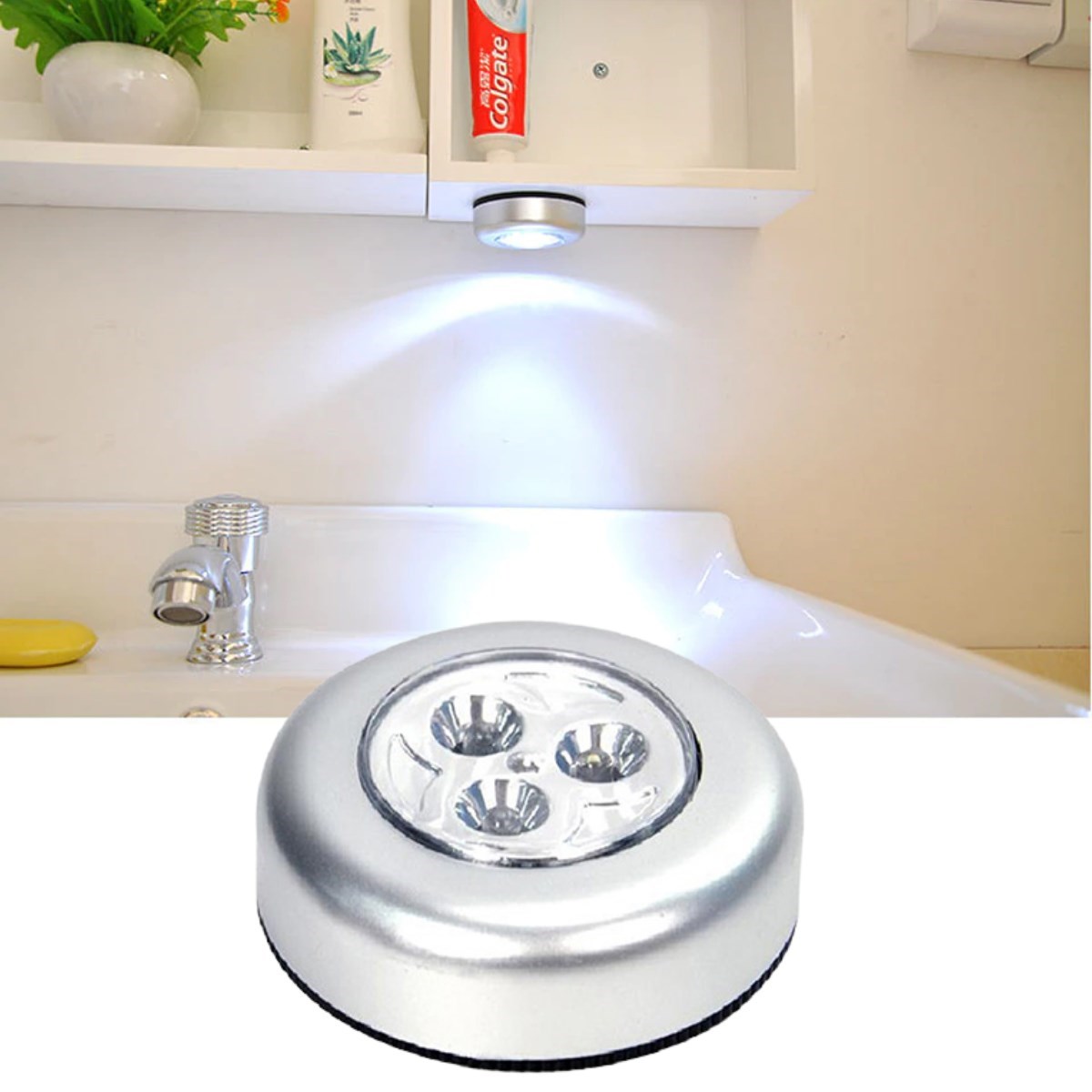 Kablosuz Spot Pilli Dokunmatik Led Lamba 3 Ledli Dolap Lambası (5286)