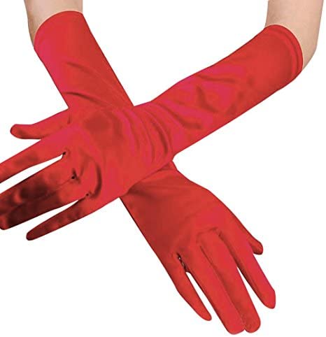 Kırmızı Renk Dirseğe Kadar Uzun Kumaş Eldiven 40 cm (5286)