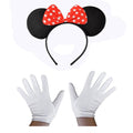 Kırmızı Fiyonklu Minnie Mouse Tacı ve Beyaz Eldiven Seti (5286)