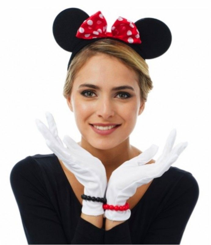 Kırmızı Fiyonklu Minnie Mouse Tacı ve Beyaz Eldiven Seti (5286)