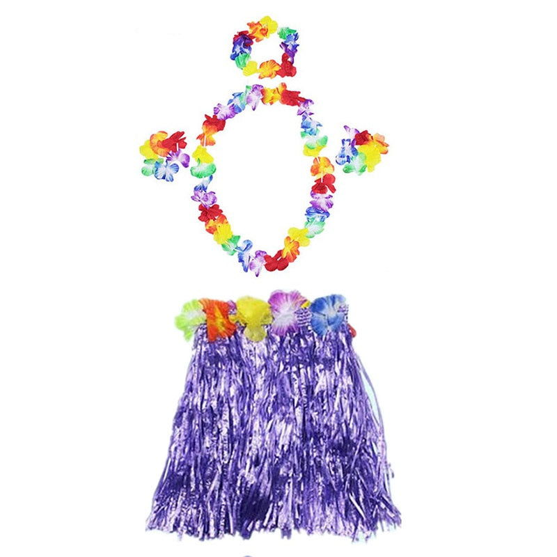 Luau Aloha Hawaii  Kolye Etek Taç ve Bileklik Seti Mor (5286)