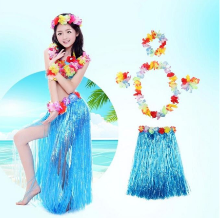 Luau Aloha Hawaii Partisi  Etek Taç ve Bileklik Seti Mavi (5286)
