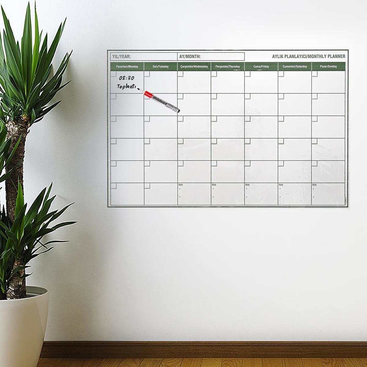 Manyetik Yapışkanlı Bir Aylık Program Planlayıcı Takvim 85x56 cm (5286)