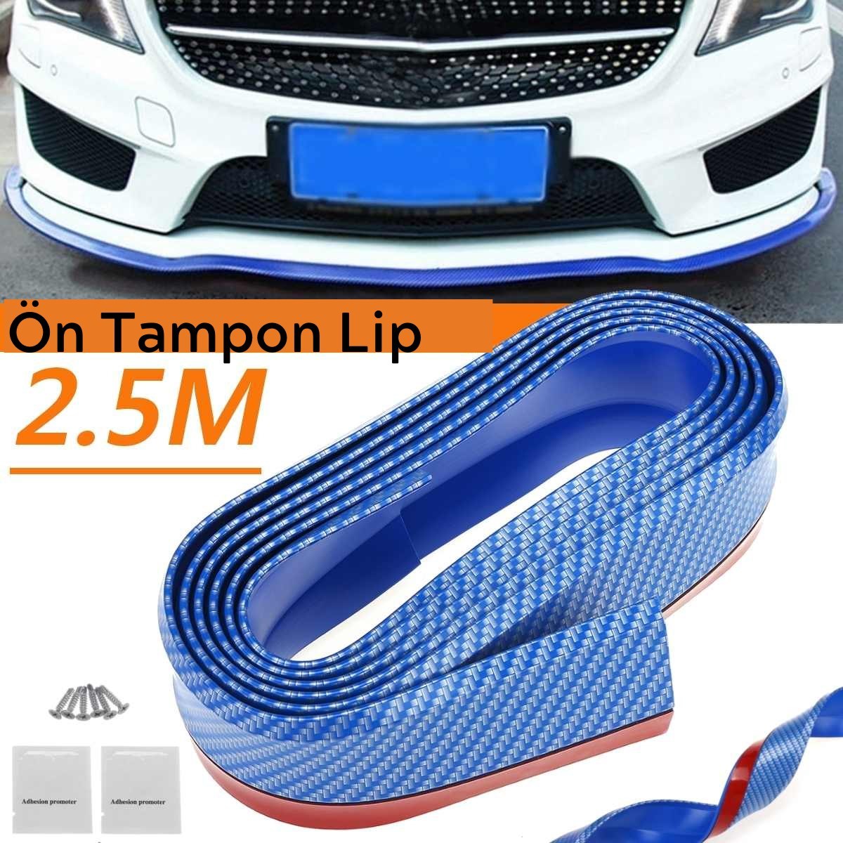 Mavi 2,5 Metre Araba Oto Ön Tampon Koruyucu Kauçuk Pratik Tampon Şerit Bant Döşeme Kiti (5286)