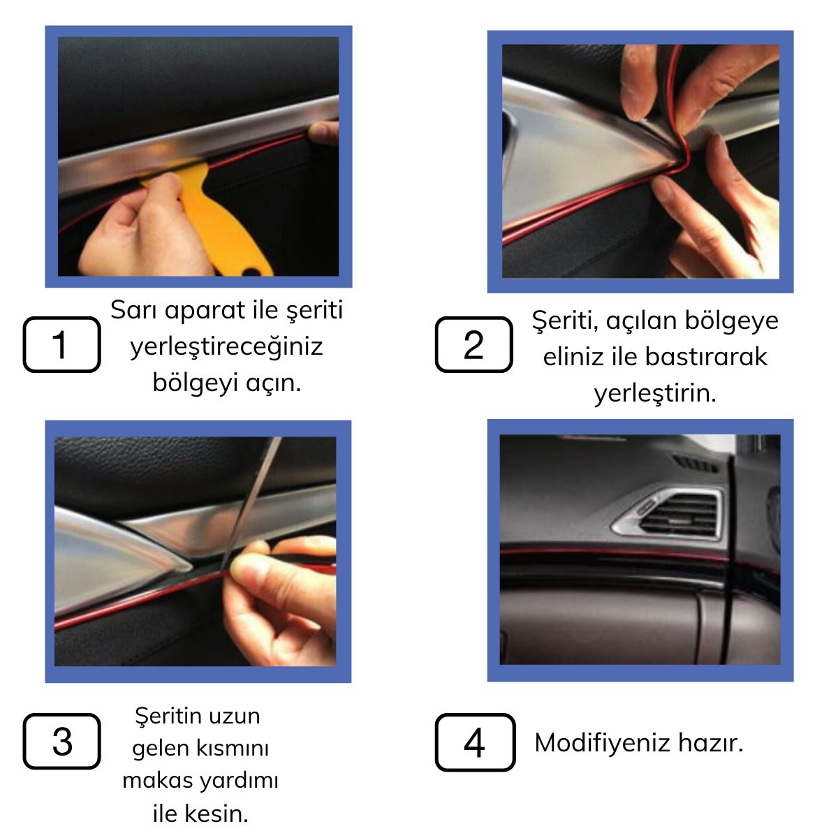 Mavi Araba Oto Trim Dekorasyon Şeridi Kauçuk Elastik Kolay Kurulum 5 metre Şerit Bant (5286)