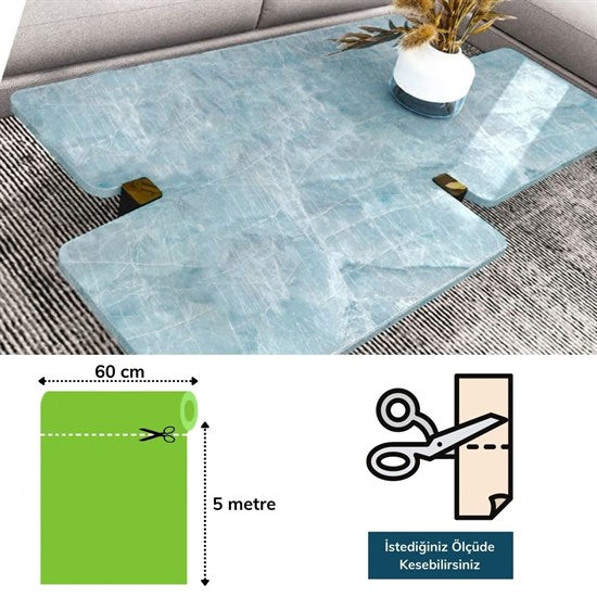 Mermer Desenli Masa Tezgah Mutfak Su Geçirmez Yapışkanlı Folyo Sticker Mavi 5x0,6m (5286)